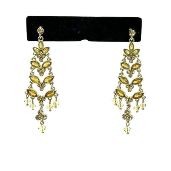 Monet Jewelry - Monet Chandelier Olive Green Peridot Pear Stud Dangle Drop Earrings Gold Tone